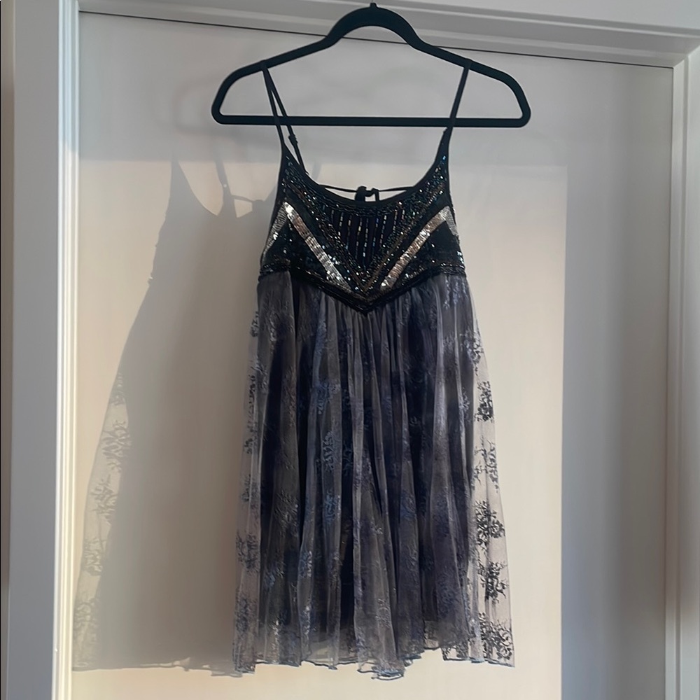 Black and Silver Sequin Mesh Dress